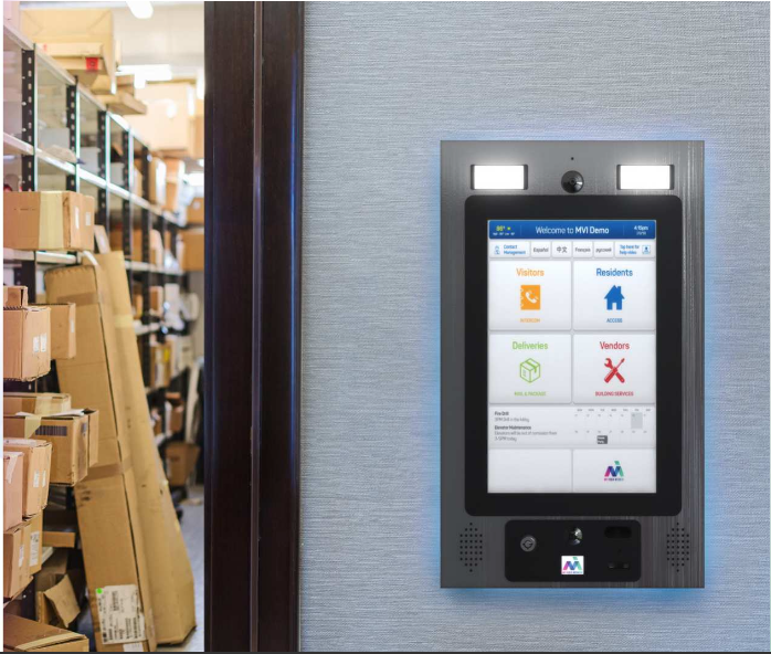 Apartment building lobby with modern intercom system - MVI Systems installation